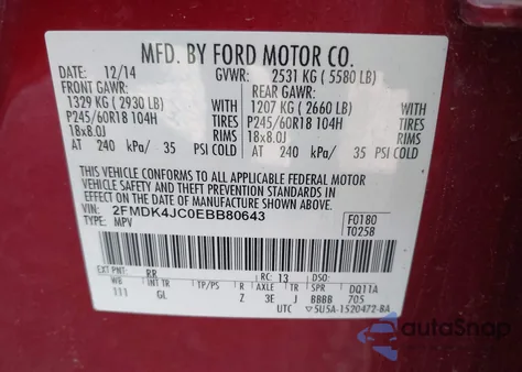 2014 Ford Edge Sel z USA, uszkodzony, nr VIN 2FMDK4JC0EBB80643